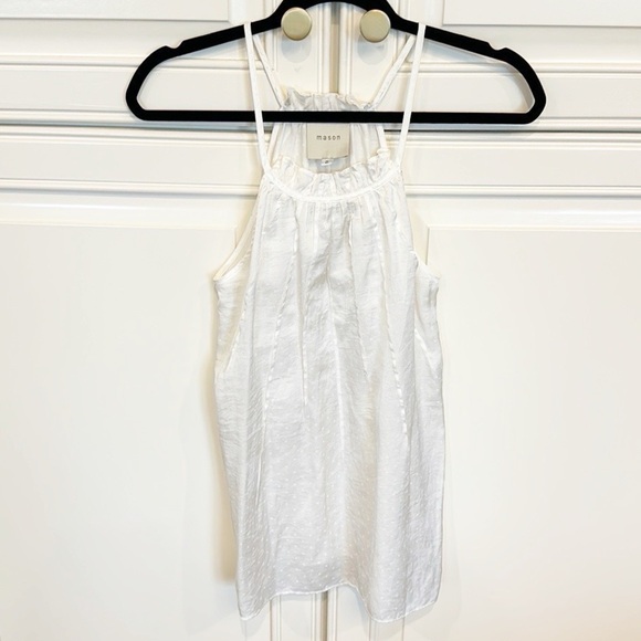 Mason Women’s Silk Ruffle Textured Spaghetti Strap Tank Blouse Top Racerback 2 - Picture 2 of 9